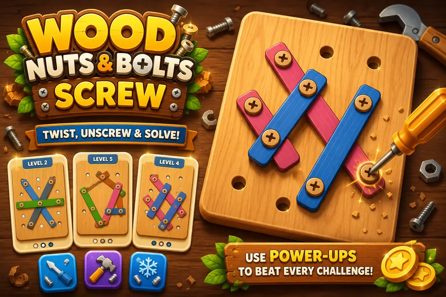 Wood Nuts & Bolts Screw - Unity Game